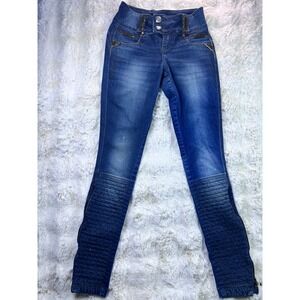 Pit Bull Premium Denim Moto Skinny Jeans Blue High Waist Rhinestone Size 8 A39